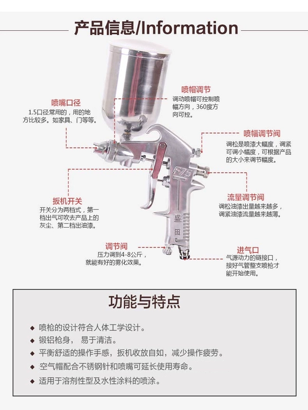 linh kiện súng sơn tĩnh điện Shengtian súng phun sơn PQ-2 khí nén súng phun sơn đáy sơn nội thất ô tô sơn sơn sửa chữa súng phun công cụ súng phun sơn w101 134g súng phun sơn điện