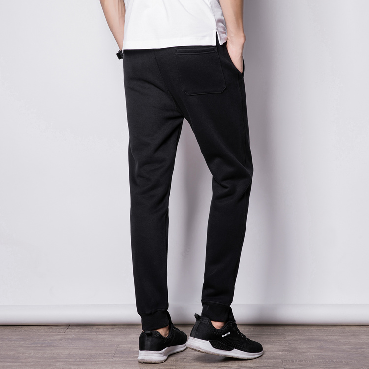 Quần Wei nam mỏng mảnh mùa xuân và mùa thu cotton đen cộng với nhung dày đóng kín quần thể thao mùa đông trẻ quần thun nam