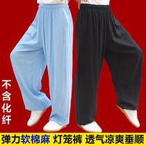 Cotton and hemp tai chi pants summer breathable bloomers mens and womens yoga practice pants sports fitness loose Tai chi clothes
