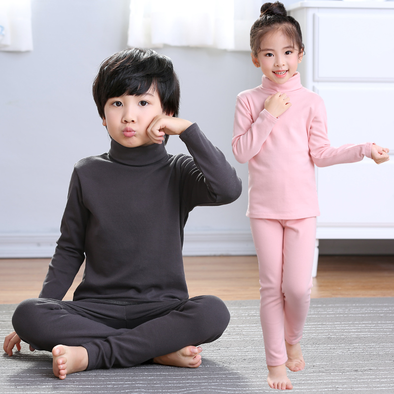 Children's high-neck underwear suit men's 2022 autumn and winter clothes medium and large girls' cotton autumn clothes sanitary pants thermal underwear
