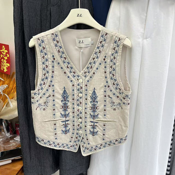 Zl home 2026 ການອອກແບບລະດູຮ້ອນໃຫມ່ embroidered ເສື້ອ v-neck sleeveless vest ສໍາລັບແມ່ຍິງຄຸນນະພາບສູງສັ້ນອະເນກປະສົງ