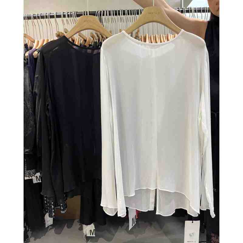 Meetc.Z Back Design Single-Breasted Slit Sun Protection Clothing Ultra-Thin Cover-Up Sheer Top 9896
