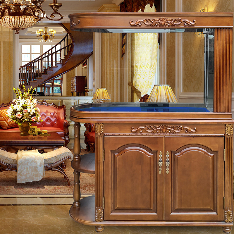 Full solid wood European-style subwarhead red dragon cylinder screen partition eco-glass bottom filter Living room Aquarium Chinese Large