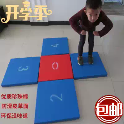 Children's cross jumping mat environmentally friendly leather cloth canvas Sports Pad sponge gymnastics pad fun digital ejection teaching aids