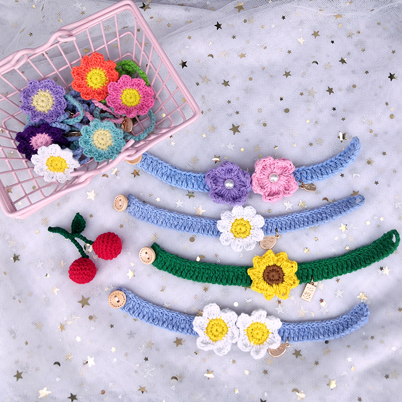 Summer cat collar cute pet woven collar cat dog rabbit photo shoot cute handmade crochet neck accessories
