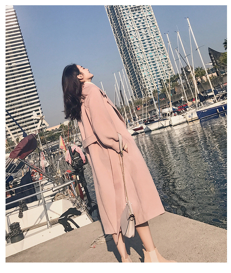 Mùa giải phóng mặt bằng mùa đông phần dài Hepburn gió áo len Bà Sen đôi phải đối mặt với cashmere áo gió áo gió áo khoác nữ cao cấp