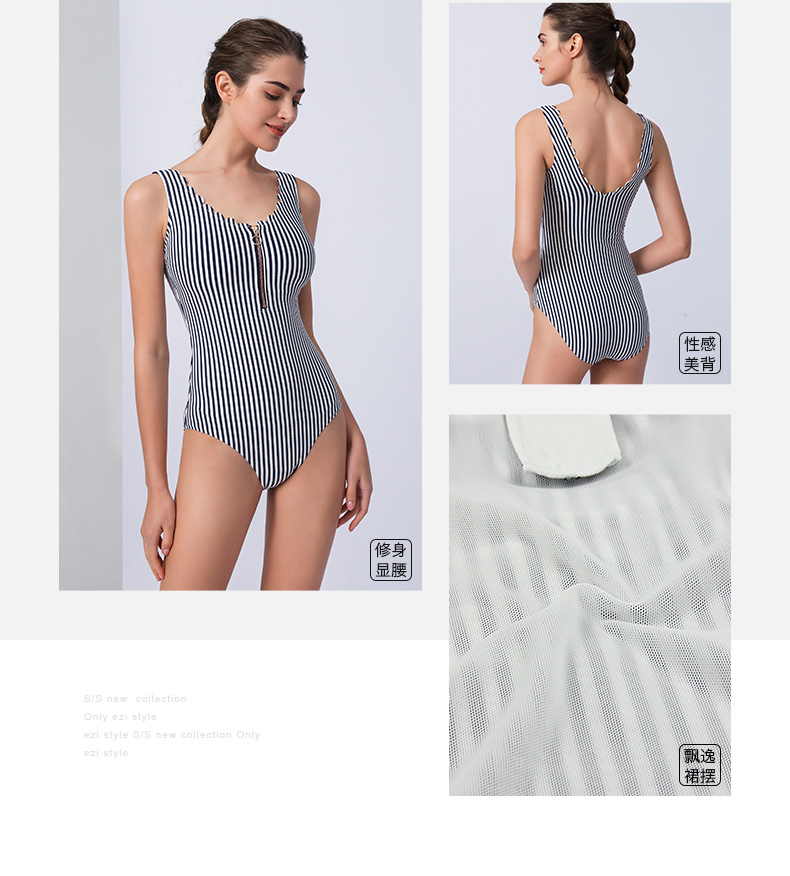 Yizi áo tắm mới phụ nữ sọc mỏng bảo thủ che bụng đồ bơi tam giác Xiêm nóng mùa xuân áo tắm bãi biển - Bộ đồ bơi One Piece đồ bơi nữ liền thân