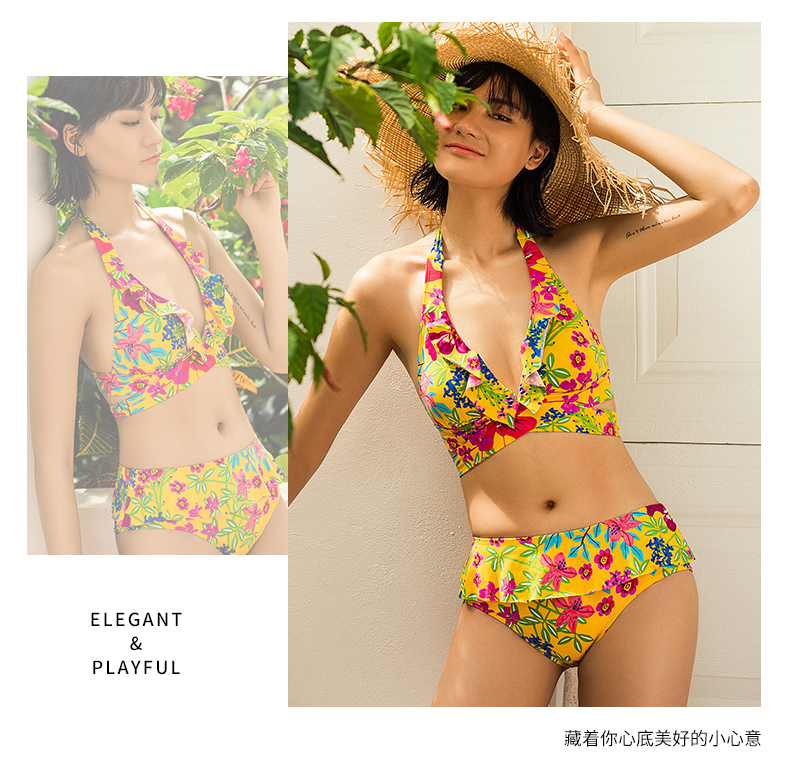 Yizi bikini áo tắm nữ mới chia tay áo tắm gợi cảm ngực nhỏ tụ tập áo tắm kỳ nghỉ bên bờ biển bikini 2 mảnh màu hồng