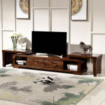 Solid wood TV cabinet combination telescopic TV cabinet Chinese floor cabinet Black walnut living room furniture Simple modern locker