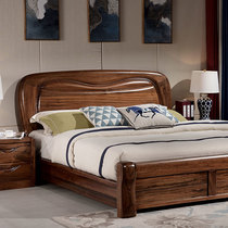 Simple walnut bed Master bedroom Modern 1 5 double 2 m 2 2 double bed 1 8 Chinese style full solid wood bed High box storage