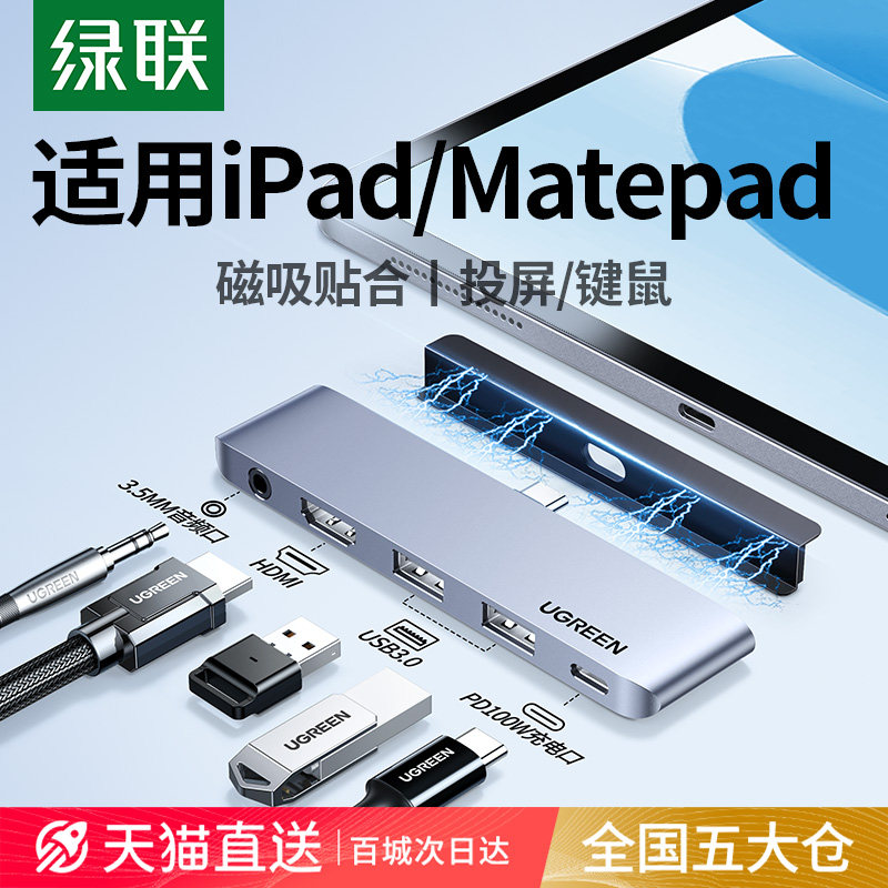 绿联平板拓展坞扩展适用苹果iPadPro2024/Air5/6 matepad typec接口外接投屏hdmi接头显示器usb转接U盘转换器