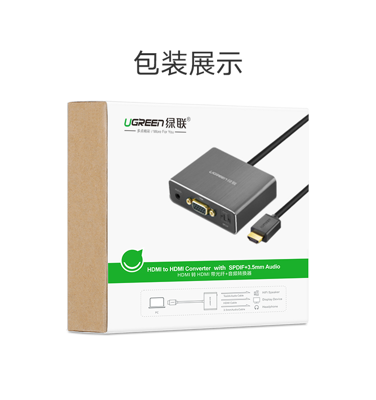 绿联hdmi音频分离器，hdmi转VGA+3.5mm转换器