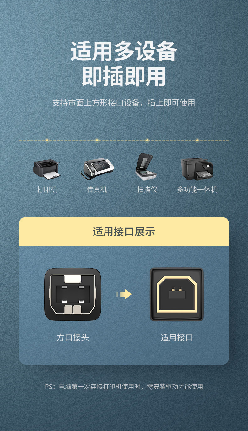 绿联打印机线USB方口编织款