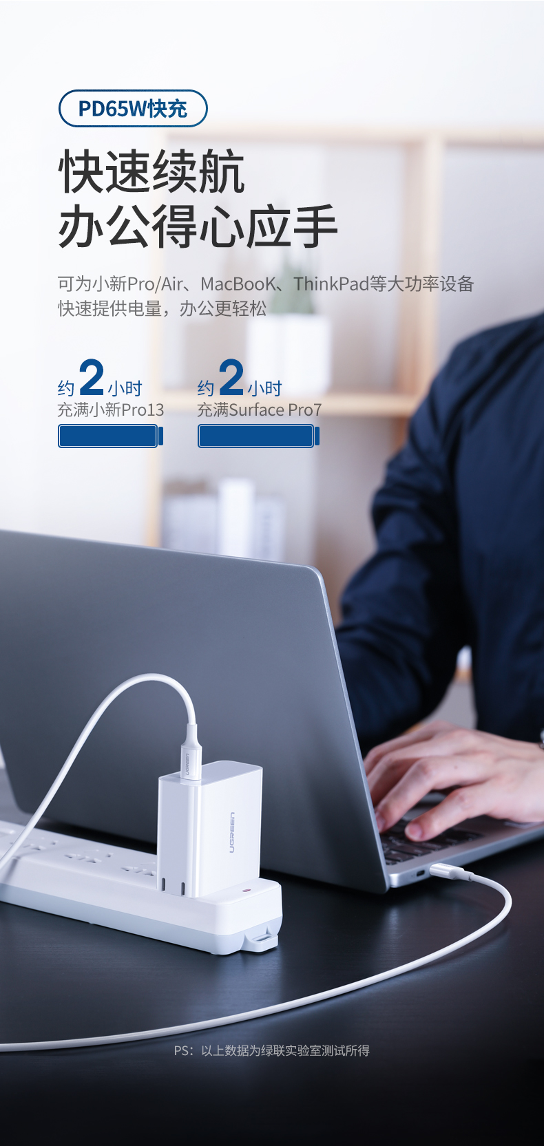 绿联PD65w充电器MacBook小米笔记本充电头