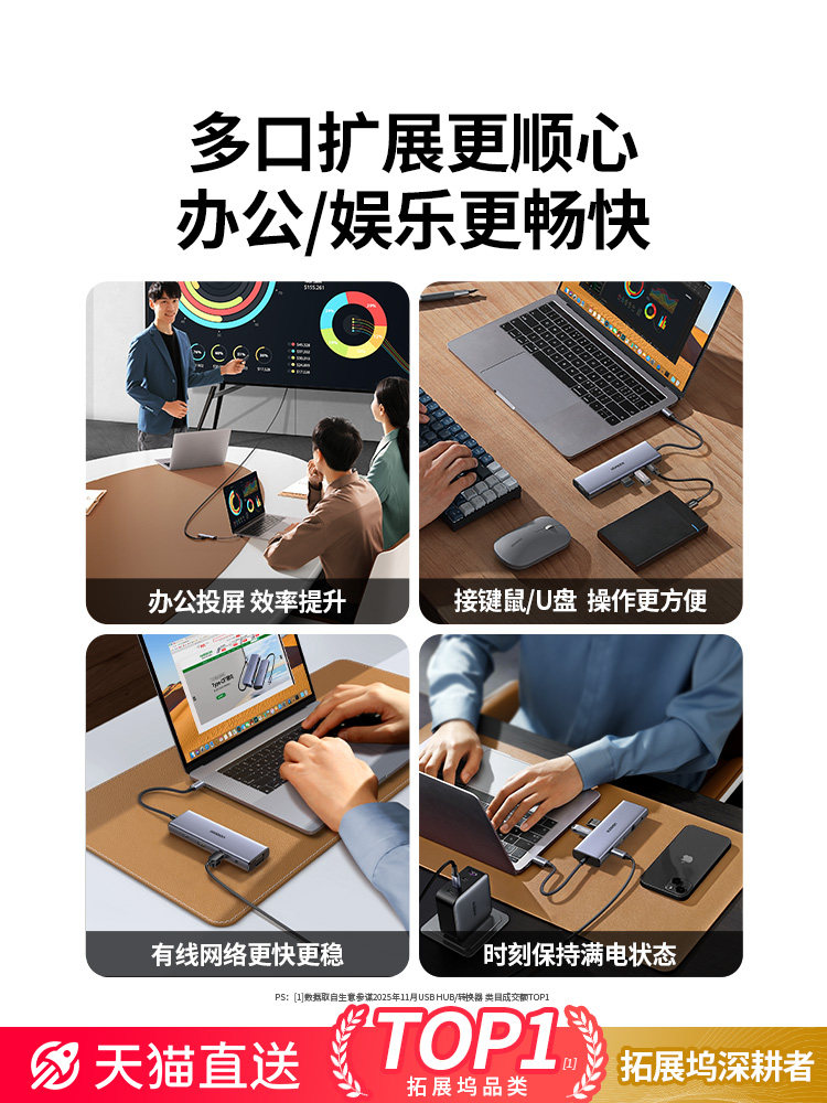 Greenlink Type-C Docking Station Is Suitable for Apple MacBook Pro/Air M4 Mini Laptops to Convert to HDMI Display, iPad Mobile Phones, 17 Expansion Network Cables, USB Hub Adapter Interface