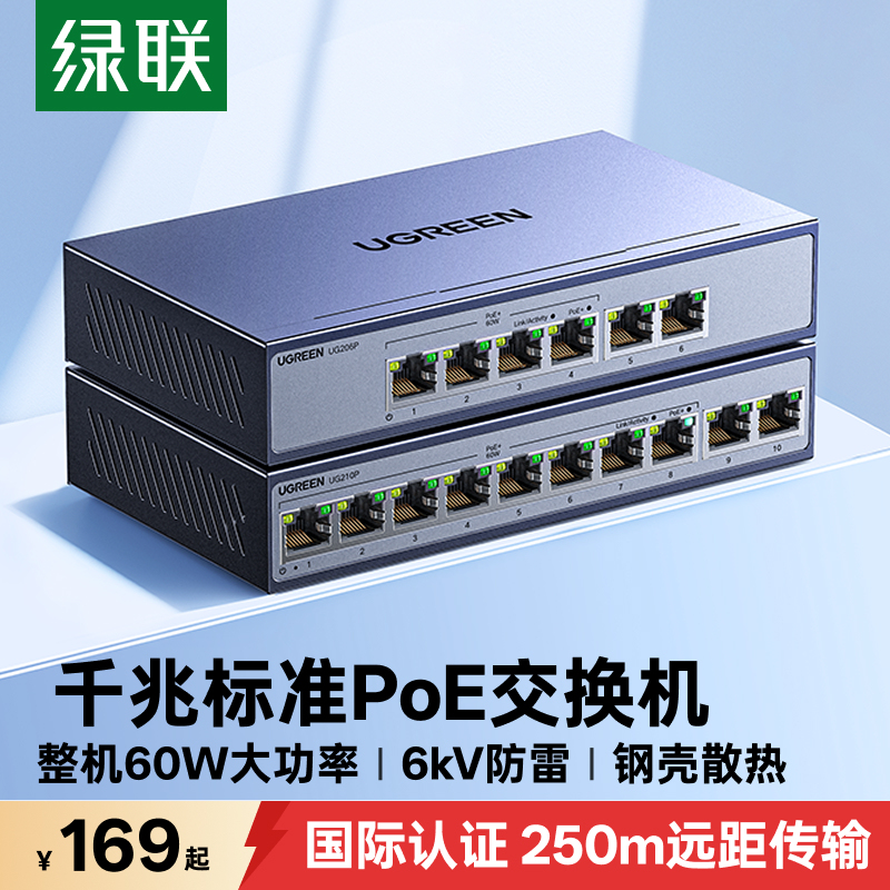 Ugreen Poe Switch Gigabit 6-Port 10-Port Ethernet Power over Cable Broadband Router Optical Modem Converter Vlan Division Home Enterprise Surveillance Camera Dedicated Multi-Port Network Splitter