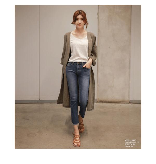 Quần áo dài chống nắng bằng vải cotton và vải lanh trên đầu gối nữ mùa thu phiên bản Hàn Quốc cộng với chất béo lớn áo gió nữ đẹp