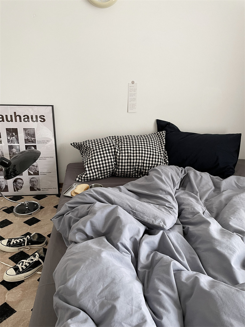 Pear Dream blue Chopin ~ ins Japanese mixed lap pure cotton washed cotton four pieces of checkered sheet Quilt Cover Bed