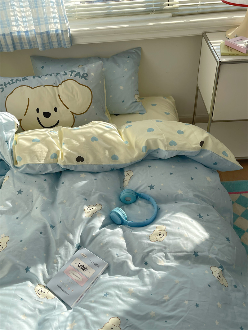 Limeng Xingwan puppy ins cute 40 Комплект из четырех предметов из чистого хлопка, хлопчатобумажная простыня, стеганое одеяло, постельное белье для общежития Изображение 1