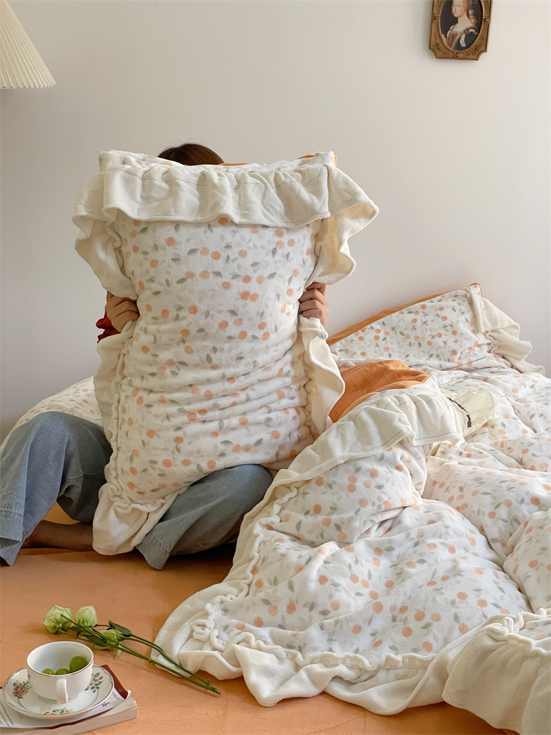 Pear Dream Warm Method Style Fields Garden Autumn Winter Warm Milk Suede Four Pieces Of Coral Suede Bed Linen Quilt Cover Bed