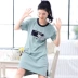 Váy ngủ nữ màu xanh lá cây mùa hè ngắn tay cotton cotton cotton mùa hè Cô gái tươi mát dễ thương dịch vụ đồ ngủ tại nhà - Đêm đầm Đêm đầm