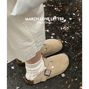 [24 часа мгновенно] Марш любовное письмо из натуральной кожи Birken Shoes для женщин с толстой подошвой, тапки для весны и осени, пробковая обувь