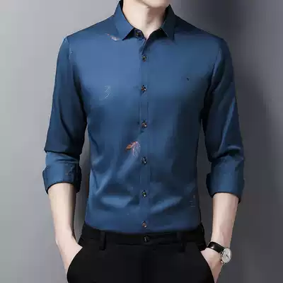 High-end long-sleeved shirt men's 2021 spring and autumn trend high-end business men's casual ironing-free printed shirt men's