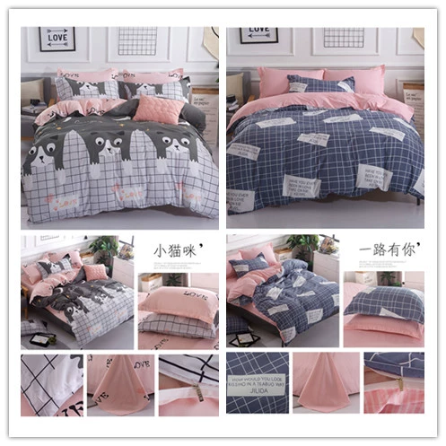 Bộ đồ giường bằng vải cotton bốn mảnh 1,5m1,8 mét trải giường bằng vải lanh ba mảnh giường đôi màu đỏ drap giường everon