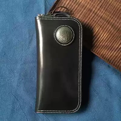 Black Tochigu Saddle Leather Engraved REDMOON Style Zipper Bag Wallet