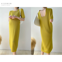 Maternity dress ice silk dress summer new Korean version of solid color loose short-sleeved long dress breathable thin halter temperament skirt tide