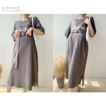 Maternity dress spring and summer long letter T-shirt dress Korean version of the wild loose large size short-sleeved temperament tide mom dress