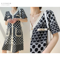 Maternity dress spring and summer new casual loose row of buckles polka dot knitted skirt temperament versatile dress tide mom summer clothes