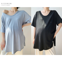 Pregnant women summer T-shirt new Korean version large size loose short round neck short sleeve top bottom outside the clothes tide mom