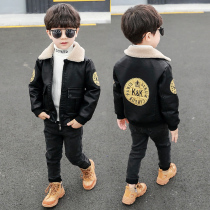 Boys plus velvet leather jacket 2021 new winter boys foreign style leather jacket children thick coat childrens winter clothing