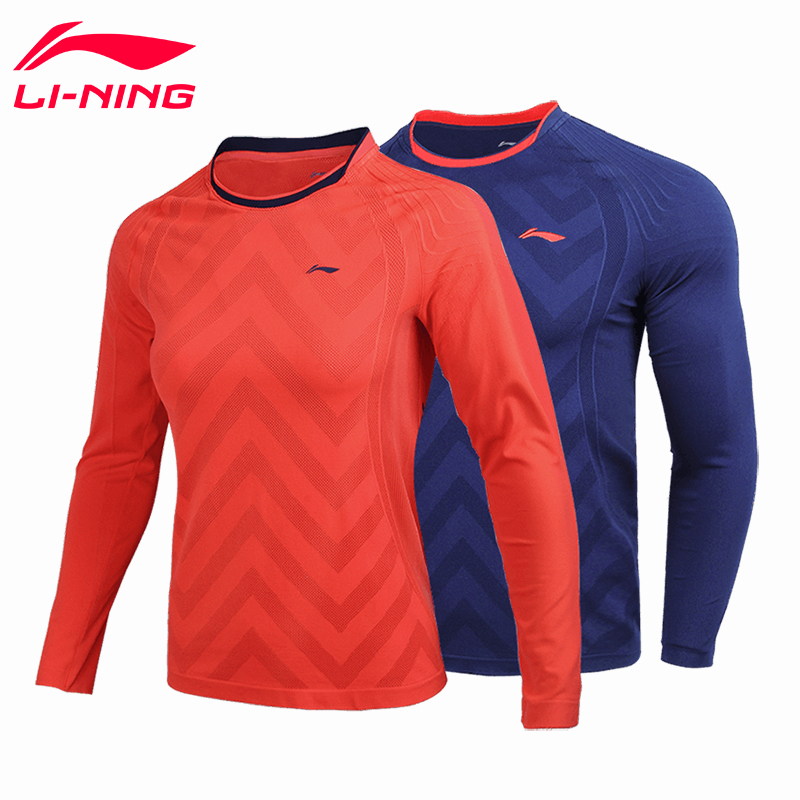 2018 Li Ning badminton suit clothes men and women with long sleeve blouses, autumn and winter round collar training competition uniforms large size code AT