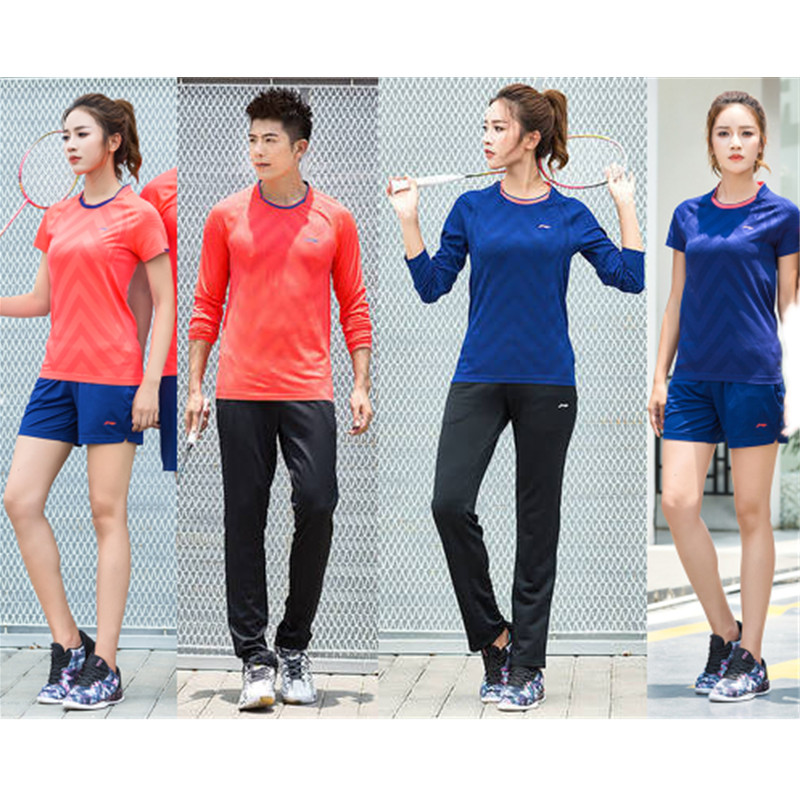 Li Ning integrated badminton suit suit men and women short sleeve sportswear speed dry breathable AAYN343 126