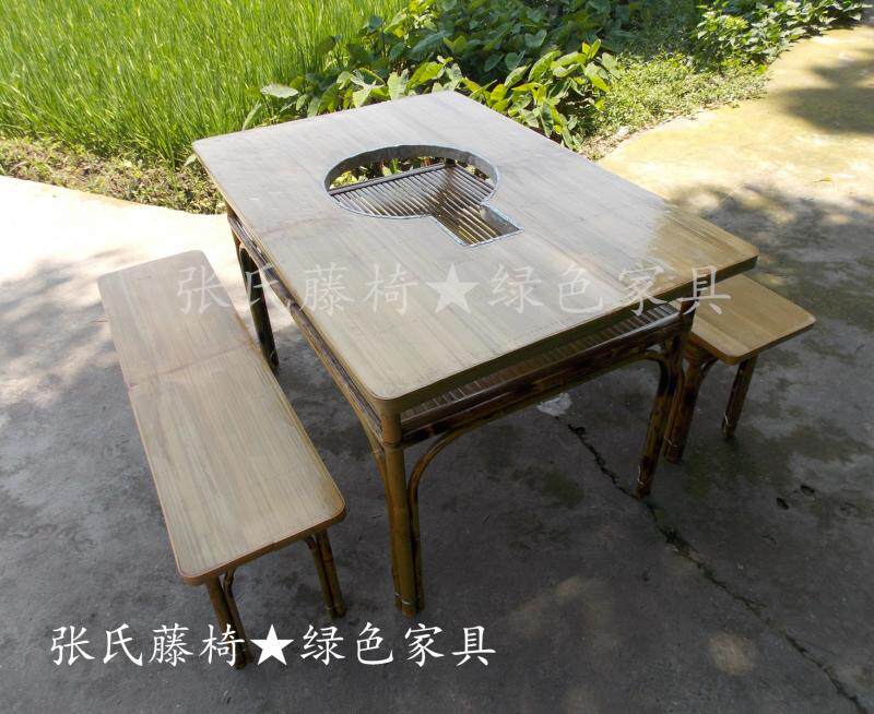 Zhang's Rattan Chair Bamboo Furniture Rectangular Liquid Gas Hot Pot Table Bar Bamboo Hot Pot Table Dining Table Bamboo Hot Pot Table