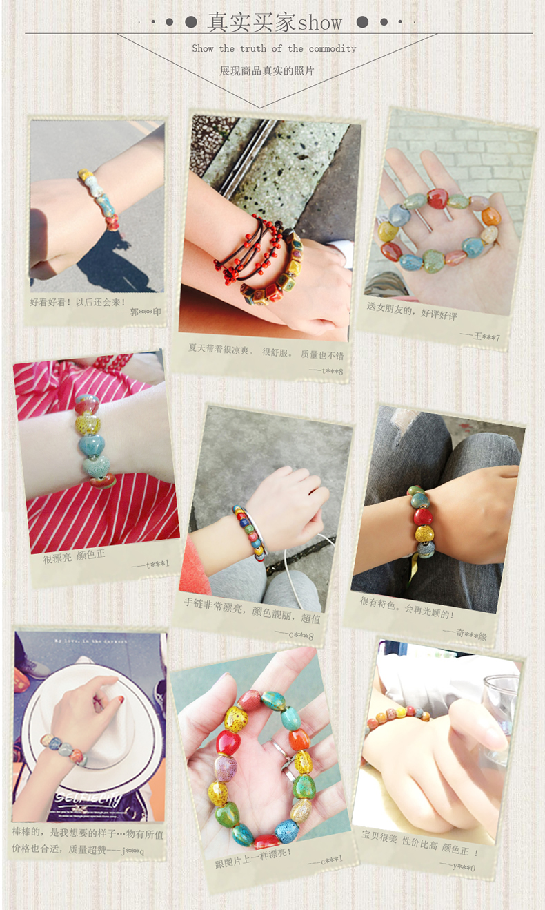 Mã cổ điển Gió Quốc Gia Đầy Màu Sắc Đá Núi Lửa Tim Ceramic Bracelet Nữ Bohemian Tốt Nghiệp Món Quà Ngày