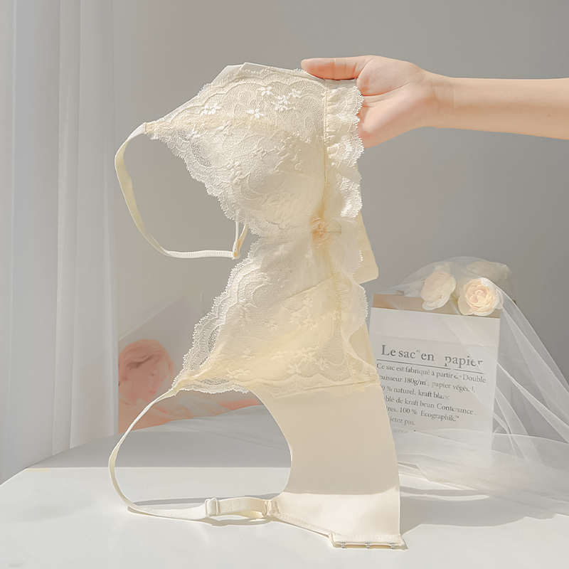 Women's Summer Thin Underwear for Large Busts, Minimizing and Gathering Side Breasts, Anti-Sagging Set, Sexy Pure Desire Lace Bra