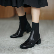 M L Monroe Martin boots woman 2020 new Korean version fashion square head winter gush rough heel boots