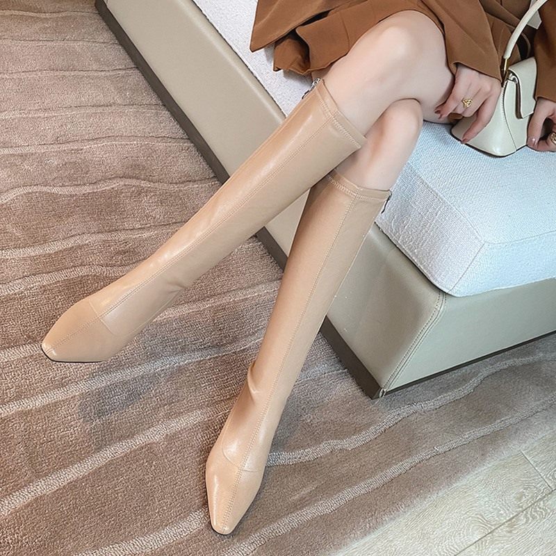 M L Monroe pointed coarse and long boots female though knee-high cylinder small sub-display slim autumn winter genuine leather rider boots-Taobao