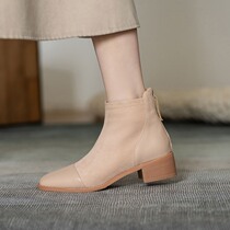 M L Monroe ultra beautiful new 100 lap ~ apricot short boot female coarse heel with round head suede skinny short boots