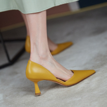 M L Monroe early spring closeout with meme ~ custard fine high heel single shoe woman 100 hitch hollow genuine leather Baotou sandal