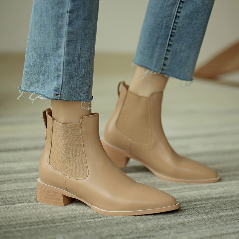 M L Monroe autumn winter 100 hitch apricots Chelsea short boots Inn wind coarse with genuine leather custard