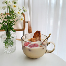 * Mooney ins Windy Glass Niche Design Ice Cream Dessert Cup Fruit Handle Cup Oatmeal Breakfast Cup