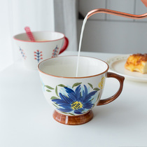 ins large capacity European hand-painted breakfast wheat bowl handle Japanese Oat Milk Cup mug home ceramics