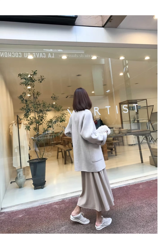 Zhang Wei zss áo khoác len nữ dài phần phiên bản Hàn Quốc 2018 mới mùa thu và mùa đông sọc cashmere hai mặt