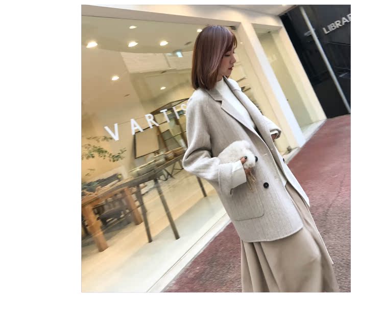 Zhang Wei zss áo khoác len nữ dài phần phiên bản Hàn Quốc 2018 mới mùa thu và mùa đông sọc cashmere hai mặt áo khoác dài hàn quốc