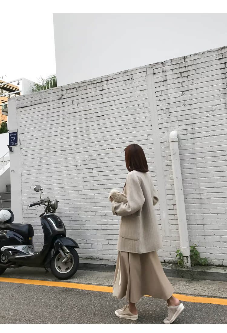 Zhang Wei zss áo khoác len nữ dài phần phiên bản Hàn Quốc 2018 mới mùa thu và mùa đông sọc cashmere hai mặt áo khoác dài hàn quốc