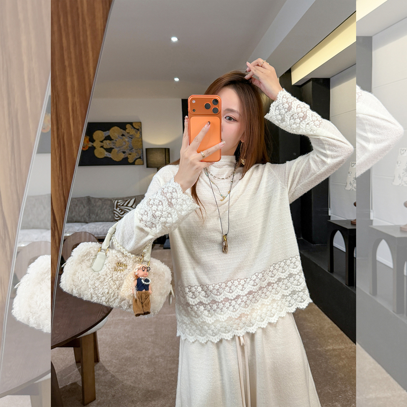 Zhang Seshi 26 Autumn/Winter "Gentle Spa" Inner Wear Brushed White Half-High Collar Lace Base Shirt Top